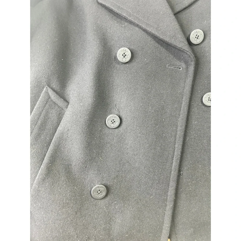 Michael Kors Mens Black Wool Blend Pea Coat Orange Lining Large Anchor Buttons